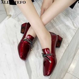 ALLBITEFO real genuine leather women heels shoes spring fashon square toe thick heel high heel shoes high heels women pumps 210611