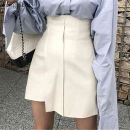 Summer Women's Leather Skirt Pu Black White High Waist Short Asymmetric Woman Mini s Female Clothes 210629