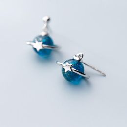 Stud Fashion Earrings For Women 925 Silver Jewellery Blue Earth Star Earring Round Opal Cute Ear Spike Earolobe Piercing Studs