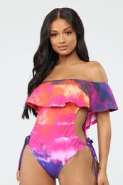 Women's Jumpsuits & Rompers Sexy Colorful Print Spaghetti Strap Swimsuit European And American Ruffed Slash Neck Women Beach