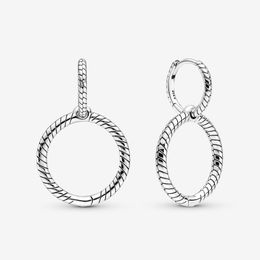 100% Authentic 925 Sterling Silver Moments Charm Double Hoop Earrings Fashion Women Wedding Engagement Jewellery Accessories