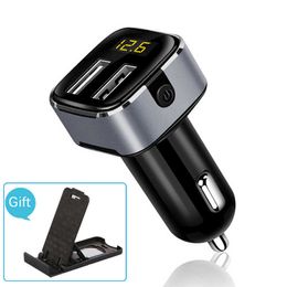 Dual USB New Car Charger Quick Charge Digital LED Voltage Display Auto Fast Charge car cigarette lighter with independent switch