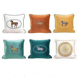 Luxury Living Room Sofa Decorative Pillow Case Embroidered Horse Cushion Cover Hotel Bedroom Bedside Square Throw Pillowcases