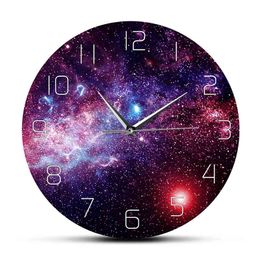 Cosmic Space Printed Acrylic Wall Clock Galaxy Meteorological Cloud Observation Silent Movement Modern Design Iconic Time Clock 210325