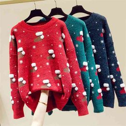 High Quality Winter Pullover Women Sweaters Chic Loose Print Christmas Sweater Jumpers Female O Neck Casual Knitwear Pull Femme 210514