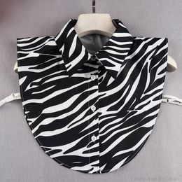 Women Harajuku Zebra Stripes Print Lapel False Fake Collar Button Down Detachable Half Shirt Blouse Decorative Dickey M24 21 Neck Ties