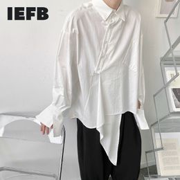 IEFB Spring Men's Niche Asymmetric Design Long Sleeve Shirts Deconstruction Loose Back Split Irregular Oversize Blouse Y6129 210524