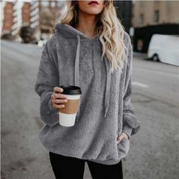 Winter Women Sherpa Hoodies Oversized Fleece Hooded Pullover Loose Fluffy Coat Warm Streetwear Hoodies 210927