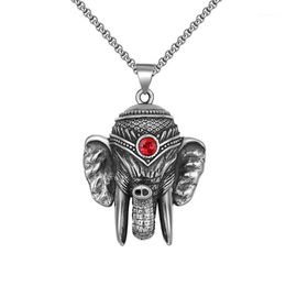 Chains Stainless Steel Punk Rock Vintage Animal Thailand Elephant With Red Stone Pendant Necklace Jewellery Gift For Him Chain
