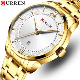 Top CURREN Men Watches Brand Luxury Quartz Fashion Mens Watch Waterproof Sports Wrist Watch Steel Simple Clock Relogio Masculino 210517