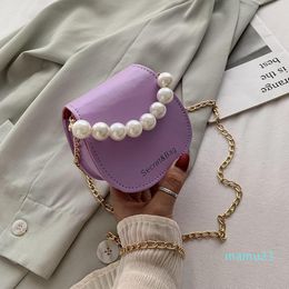 Evening Bags Band Chain Pearl Women's Leather Purple Crossbody Small Luxury Designer Handbag Mini Ladies Shoulder