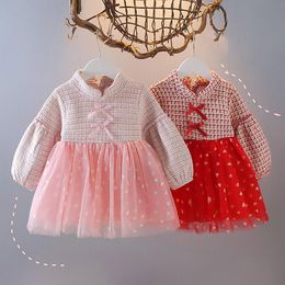 Girl's Dresses Keelorn Princess For Baby Girls Spring Autumn Kids Toddler Tweed Patchwork Costumes Christmas Party Bow Clothes 0-2 Yrs