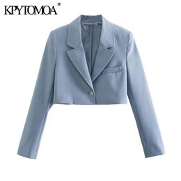KPYTOMOA Women Fashion Single Button Cropped Blazer Coat Vintage Long Sleeve Female Outerwear Chic Veste Femme 211006