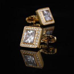 luxury shirts Cuff links Jewellery brand high-grade silvery gold metal Blue Pink white crown crystal Cufflinks for men's