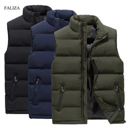 FALIZA Men's Vest Winter Casual Sleeveless Jacket Down Vest Windproof Warm Waistcoat Casual Coats Plus Size M-6XL MJ104 211119