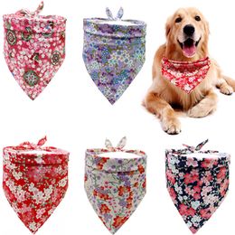 5 Colour Dog Apparel Cotton Doggy Bandana Cute Flower Print Reversible Triangle Bibs Puppy Scarf Accessories for Dogs Cats Pets M