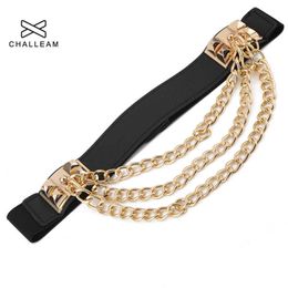 Belts Elastic Dress Belt For Women Rivet Metal Gold Chain Waistband Ladies Leather Female Luxury Brand Waist Punk Belt For Dresses 115 Z0223