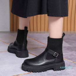 Boots Size 35-42 Large Women's Shoes Thick-soled Female British Style Stretch Stocking Wild Thin Short