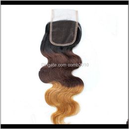 Brazilian Body Wave Ombre T1B/4/27 Lace Closure Baby Hair Middle Part Part 3 Part Lace Top Closure A3473 3A8D5