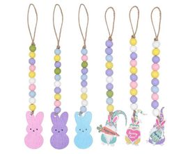 Party Favour Easter Wood Bead Garland with Tassels Decors with Wooden Rabbit and Dwarf Tag for Holiday Tiered Tray Decor de115