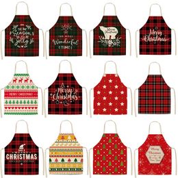 Aprons 1pcs Linen Plaid Christmas Apron Decoration Kitchen Restaurant Clean Bakery Cafe Accessories Year Navidad 2022