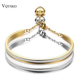 Niba Gold-color Cuff Bangle for Women One Row Crystal Stainless Steel Bracelet Bangle Jewellery Adjustable Chain Q0719