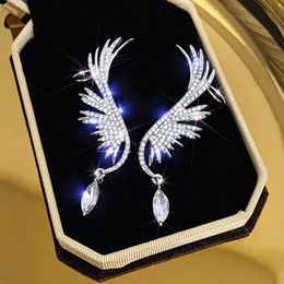 Silver Colour Angel Wings Crystal Dangle Earrings for Women Luxury Korean Ear Cuff Gilrs Stud Earing Fashion Piercing Jewerly New