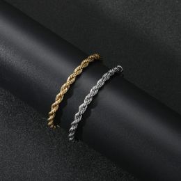 Link, Chain 5/3mm Rope Bracelets Mens Stainless Steel Gold Colour On Hand Fashion Hip Hop Twist Bracelet For Male Wholesale 7inch