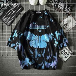 Blue Butterfly T Shirt Men Harajuku Hip Hop Short Sleeve ees Casual ops Streetwear Oversized Shirts Cotton Mens Clothes 210716