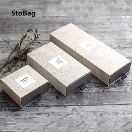StoBag 10pcs Green/Yellow Folding Pulling Tea Biscuits Chocolate Packaging Boxes Party Birthday Wedding Favor Handmade Soap Box 210325