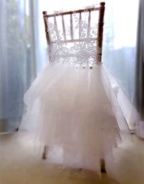 2021在庫の異なる色の結婚式の椅子カバーエレガントなレースチュールチュチュチェアサッシの装飾スカートZJ010