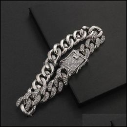 Jewelrymens Bracelets Metal Curb Cuban Fl Crystal Link Chain Sier Colour Unique Design Bracelet For Men Women Jewellery Gift Link Drop Deliver