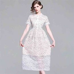 HIGH QUALITY Sexy Lace See Through A-line Dress Women Summer Short Sleeve High Waist Holiday Dresses Vestido De Festa 210603