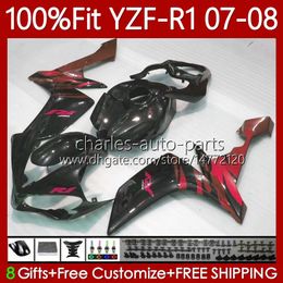 100% Fit OEM Bodywork For YAMAHA MOTO YZF-R1 Red flames YZF-1000 YZF R 1 1000 CC 07-08 Body 91No.26 YZF R1 1000CC YZFR1 07 08 YZF1000 2007 2008 Injection Mould Fairing Kit