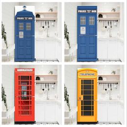 Wall Stickers Red Yellow Blue Phone Booth PVC Refrigerator Door Sticker Waterproof Self-adhesive Poster Fridge Wallpaper Decor Decals