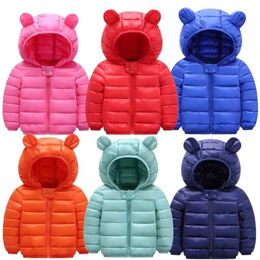Winter Fashion Snow Jacket Kids Boys Girls Clothes Long Sleeve With Ears Hooded Wind Proof Thin Style Duck Down Coats 211021