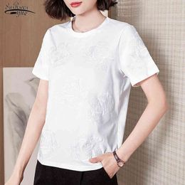 Summer Printing Women Blouse Casual Short Sleeve Shirts Plus Size O Neck Female Clothing Ladies Tops Blusas 13553 210508