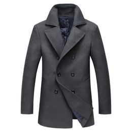 Men's Trench Coats Mens Fashion Woolen Overcoat Turn-down Collar Double Breasted Wool Casual Add Padding Coat M-L-XL-2XL-3XL