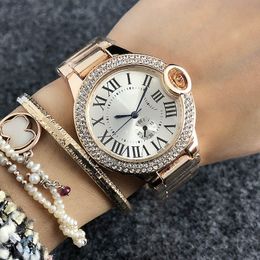Fashion Brand women Lady Girl crystal Roman numerals dial steel band Quartz wrist Watch CA05
