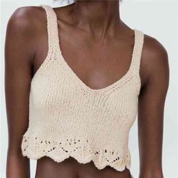 Women Summer Knitting Short Tank Tops Camis Sleeveless V-Neck Fashion Hollow Out Female Street Casual Top Clothing 210513