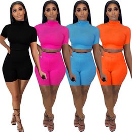 Wholesale Sportswear Tracksuits Summer Women Clothes Short Sleeve Shorts Outfits Two Pieces Set Top Ladies Pants Suits 2021 Type Selling klw6356