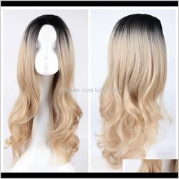 Zf Long Wavy Fashion Hair Charming Curly Ombre Black To Blonde Color For Women Aq8Zc X4Aok