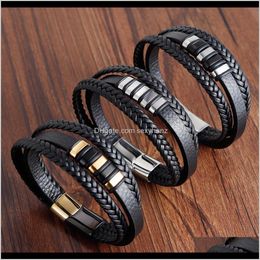 Charm Jewelrykimter Mens Leather Bracelet With Stainless Steel Magnetic Clasp Braided Rope Wrap Fashion Mtilayer Bracelets Bangle Q271Fz Dro