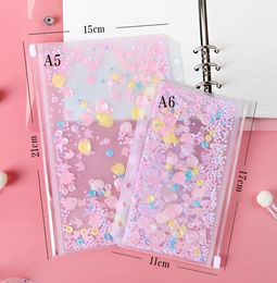 A6 PVC Notebook Pocket with 6 Holes Glitter Plastic Binder Inserts Pockets 6 Ring Loose Leaf Bags Filofax Zipper Envelopes Bult-in Flakes#193