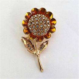 Pins, Brooches 2021 European And American Style Sunflower Hand-set Semi-precious Stones Enamel Flowers Brooch Accessories