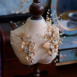 Handmade Retro Baroque Brides Hairbands Bridal Barrettes Wedding Hair Accessory Pearls Evening Headdress Clips