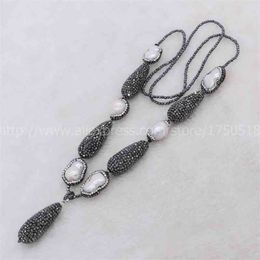 Fashion Bohemia pearl handmade druzy natural 2mm hematite black drop pendant necklace700