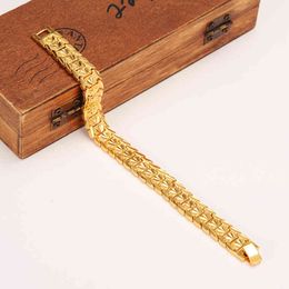 eternal classics Wide Bracelet 24 k Real Solid Yellow Gold FINISH Dubai Bangle Women Men's Trendy Hand Watchband Chain