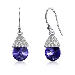 ZEMIOR Cute Mushroom Drop Earrings For Women 925 Sterling Silver Purple Round Austria Crystal Earring Fine Jewellery