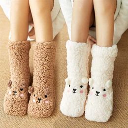 Floor Sock Autumn and Winter Velvet Coral Fleece Socks Sleep Home Slippers Snow Confinement bear Carpet 211204
